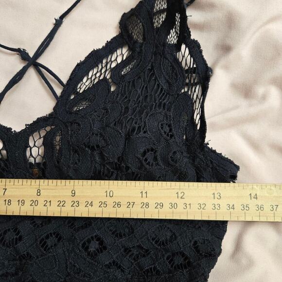 FP One Black Adella Maxi Slip Dress S Whimsigoth Boho Gauzy Lace Strappy Flowy - Picture 10 of 11